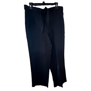 Coldwater Creek Natural Fit Black Pants Wide Leg Sz L 14 Linen Rayon Preppy